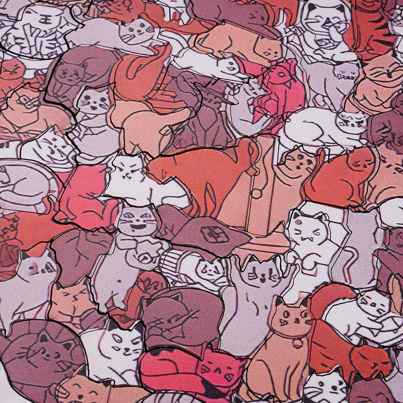 Cat Shaped Wooden Jigsaw Puzzle with Outlines Adorable Frame Jigs and Cats Colored (Maillard color) - Image 3